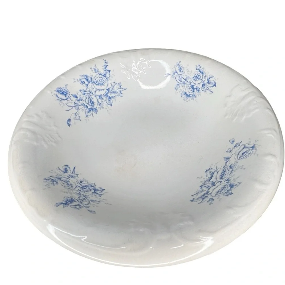 Vintage Goodwin's Iron Stone China 1844 Large Wash Bowl‎ Blue Floral Pattern
